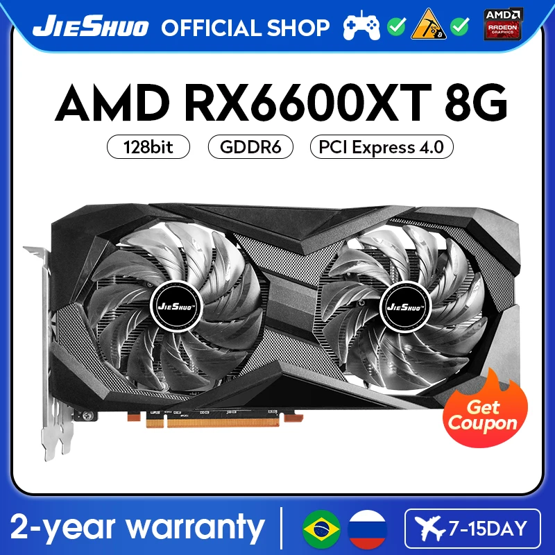 JIESHUO AMD RX 6600XT 8GB Herné grafická Karta GDDR6 2048 GPU PCI-E 4.0 128-bit RX6600XT 8G PC Desktop Video Office KAS RVN CFX0