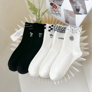 Ponožky dámske Vyšívané Roztomilý Kvet Lásky Bavlnené Ponožky Bublina Úst College Japonská Princezná Kawaii Žien V Trubice Ponožky I113