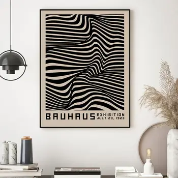 Bauhaus Abstraktné Krivky Plátno Maľby Súčasných Tlač Ročník Výstava Plagát Black Wall Art Obrázky Domova