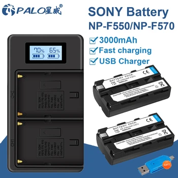 PALO 3000mAh NP-F570 NP-F550 Akku Batérie + LCD Duálny Nabíjačka pre SONY NP F550 F570 F530 F330 QM91D CCD-RV100 Yongnuo LED Svetlo