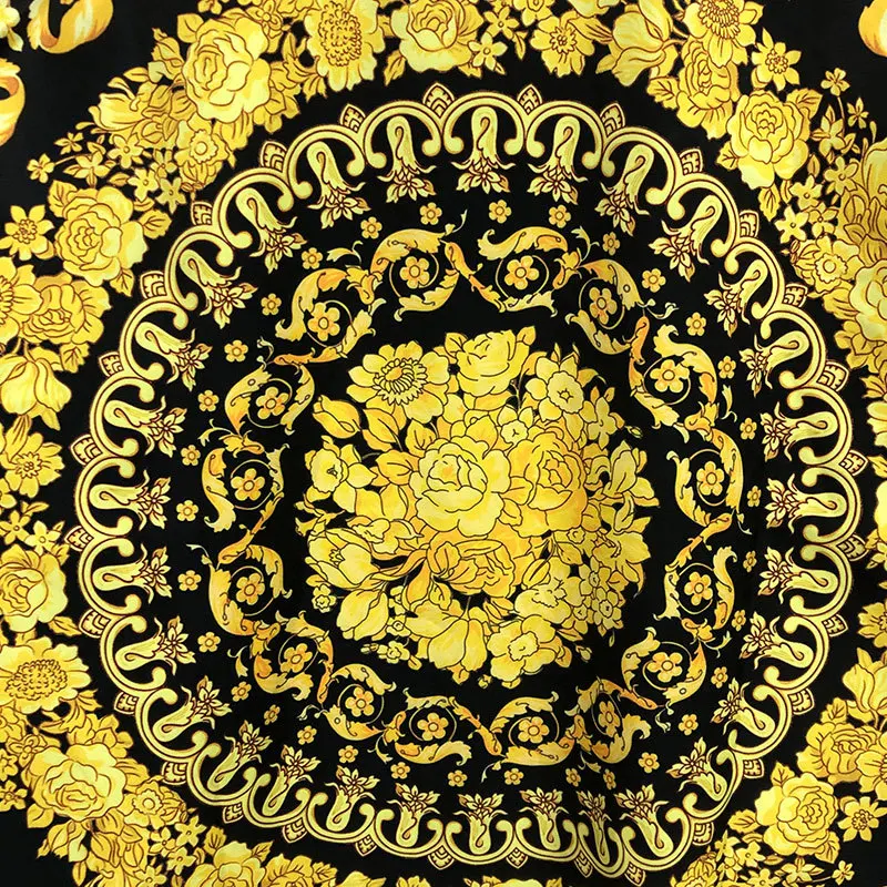 Luxusné Čierne Zlato Plné Zlata Kvet Tričko Camisa Masculina Slim Tričko Mužov Bežné Tričko Trojuholník Tlač Tričko Šaty Mužov Kockované Košele3