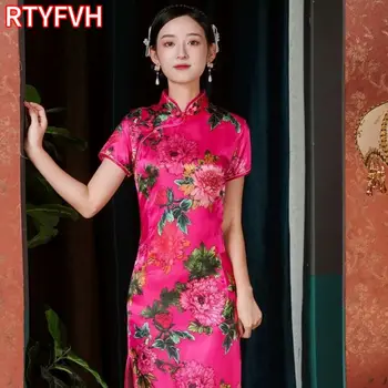 Vintage Slim Čínskej Tradičnej Cheongsam Krátky Rukáv Split Šaty Žien Dlho Qipao Šaty 5XL Rôzne Farby