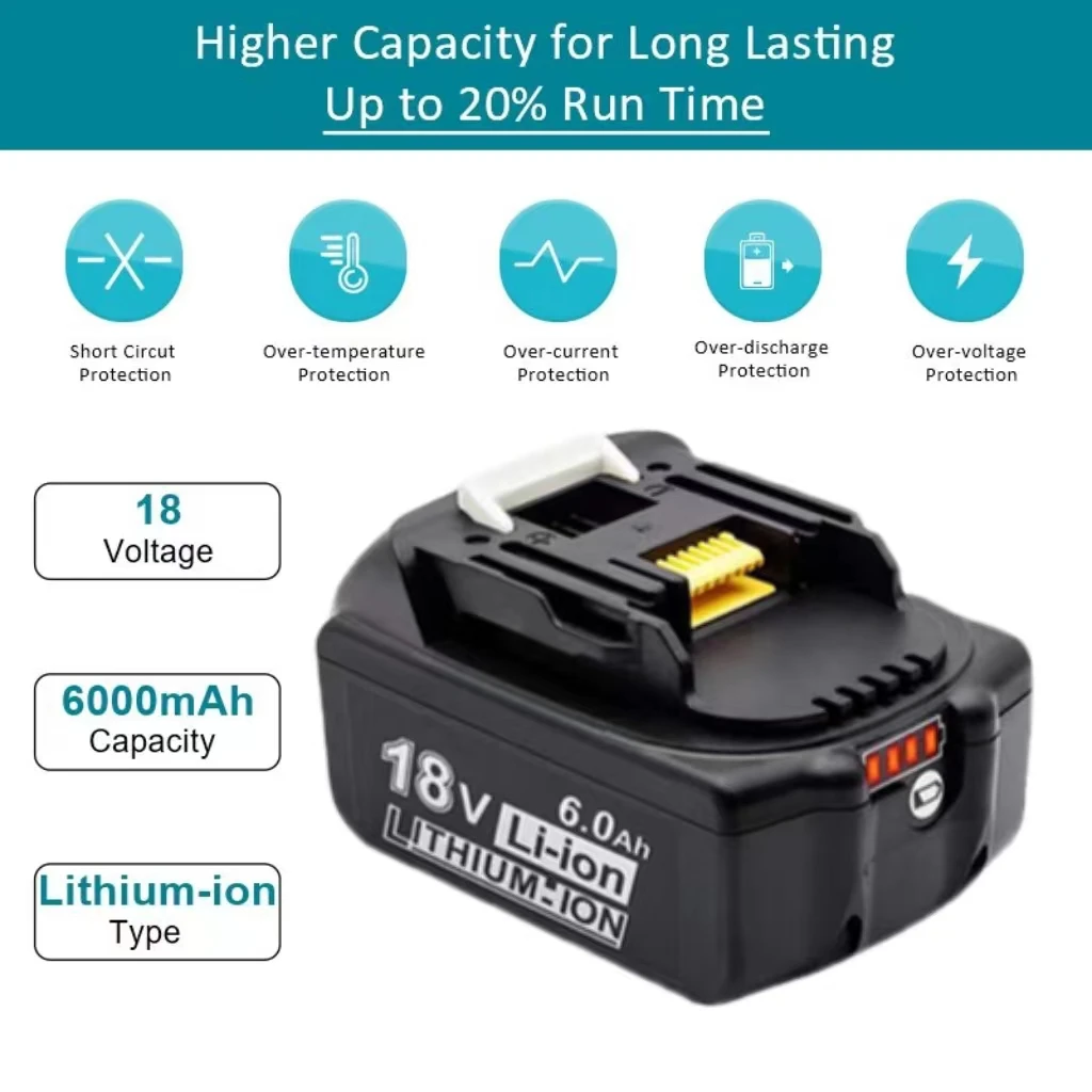 Najnovšie BL1860 nabíjateľná batéria 18V 6000mAh lítium-iónová batéria je vhodná pre Makita batérie 18v BL1840 BL1850 BL1830 BL1860B5