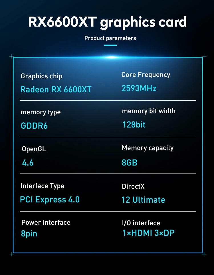 JIESHUO AMD RX 6600XT 8GB Herné grafická Karta GDDR6 2048 GPU PCI-E 4.0 128-bit RX6600XT 8G PC Desktop Video Office KAS RVN CFX5