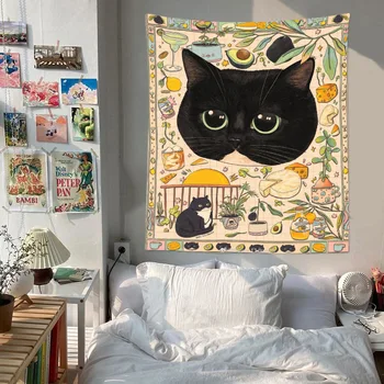 Nový Kreslený film Čierna Mačka Cute Cat Gobelín detskej Izby, Dekorácie Pozadí Steny Handričkou Kreslených Mačka Spálňa Posteli Gobelín