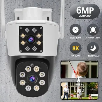 8X Zoom, Duálny Objektív 6MP HD Bezpečnostné Kamery PTZ Wifi Fotoaparát S AI Ľudských Zistiť IP66 Nepremokavé