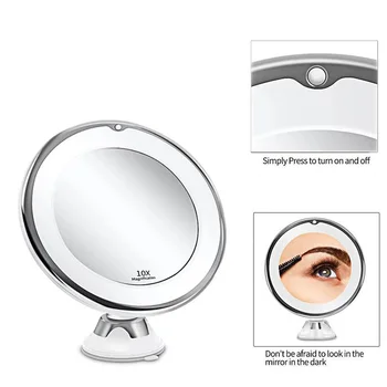 Flexibilné make-up Zrkadlo 10x Zväčšovacie Zrkadlá 14 Osvetlené Led Dotykový Displej Zrkadlo na líčenie Prenosné Toaletný Stolík Kozmetické Zrkadlá