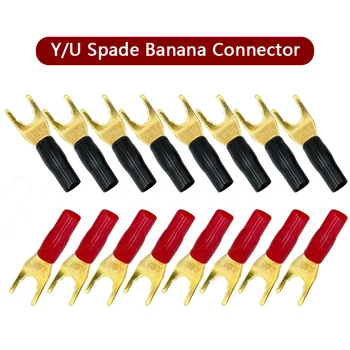 20Pcs/4Pairs Y/U typu Banánové Konektory Pozlátené Solderless Vidlica Reproduktor Banánových Adaptér