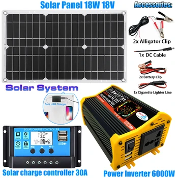 6000W Solárny Panel Držiak Solárneho energetického Systému 12VTo 220V Nabíjačka Invertorový Nabíjač Regulátor Nastavený pre RV Cestovný Príves Camper