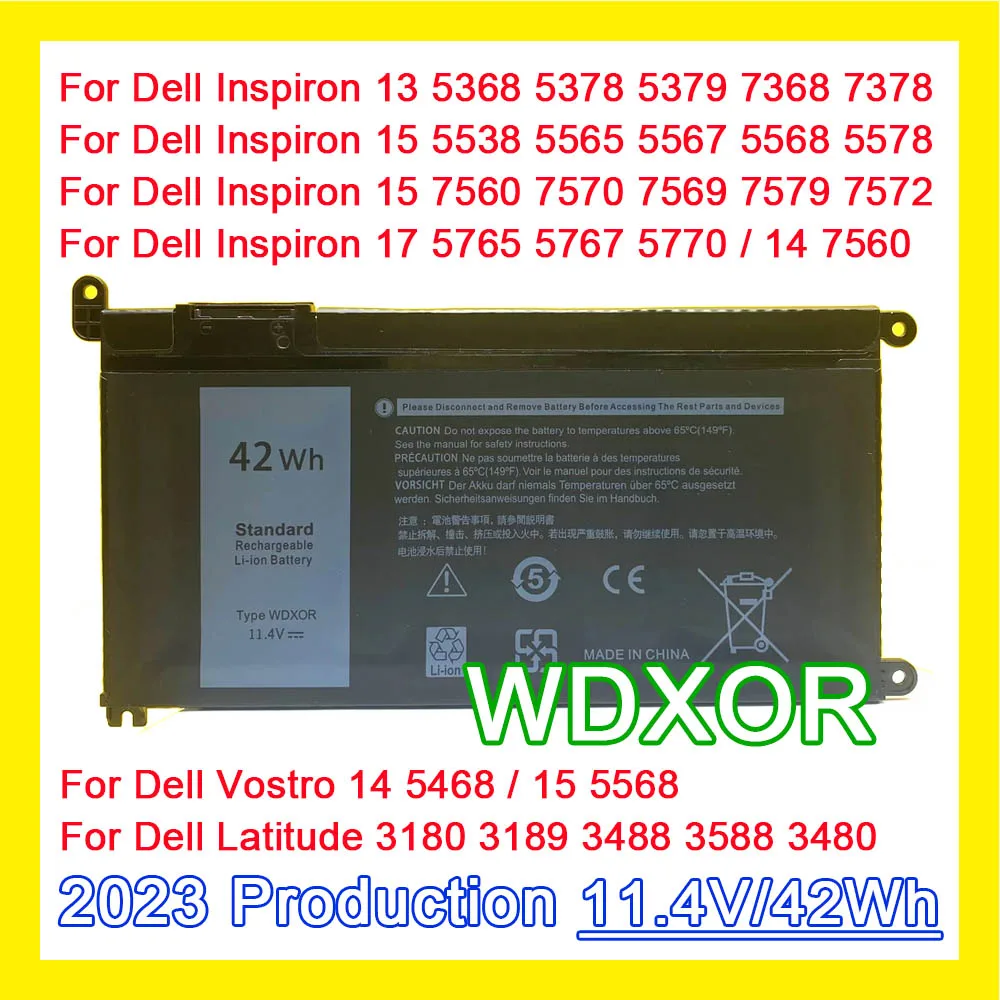 WDXOR Pre Dell Inspiron 13 5368 5378 5379 14 7460 Latitude 3180 3189 3480 3490 Vostro 14 5468 15 5568 WDX0R Notebook Batérie 42Wh0