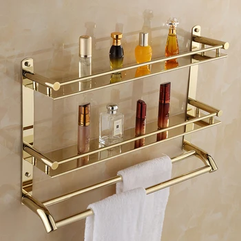 Kúpeľňa double-layer uterák stojan na stene visí skladacie 2-vrstva zlata kúpeľňa polica
