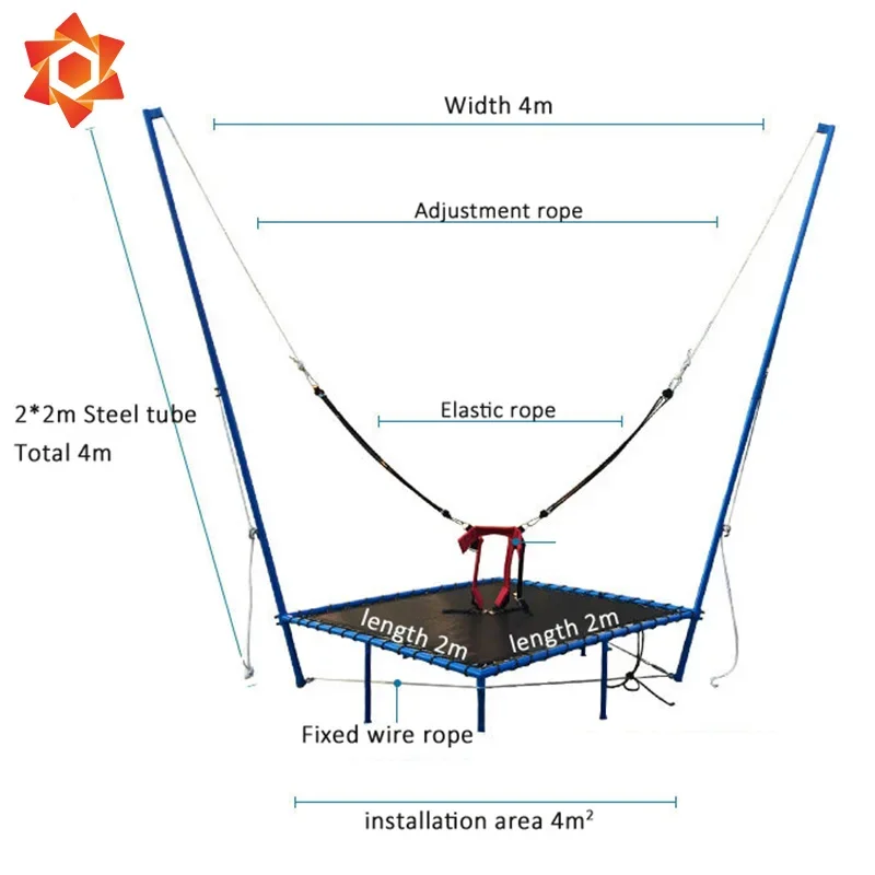 Šport lacné 8 ft 6 ft 14 metrov mäkké hrať bungy springfree trampolín/single bungee jumping trampolína2