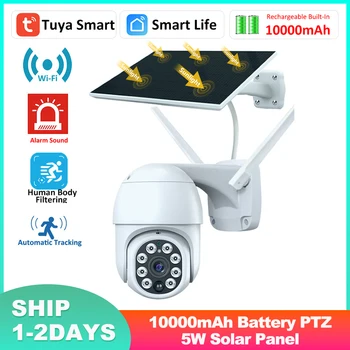 Tuya Smart 5W Solárny 10000mAh Batérie 3MP Strážiť Ľudské Telo Filtrovanie Bezdrôtový PTZ Vonkajšie WiFi PIR CCTV Automatické Sledovanie, Kamera
