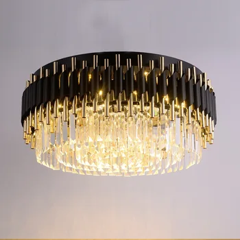 Moderné LED Gold Black Crystal Strop Lustre Pre život študovňa Kolo Kuchyňa Prívesok Lampy Spálne Dekorácie Osvetlenie